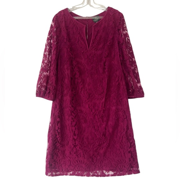 Adrianna Papell Dresses & Skirts - Adrianna Papell Fuchsia Lace Three-Fourth Sleeve Fuchsia Women Dress Size 14